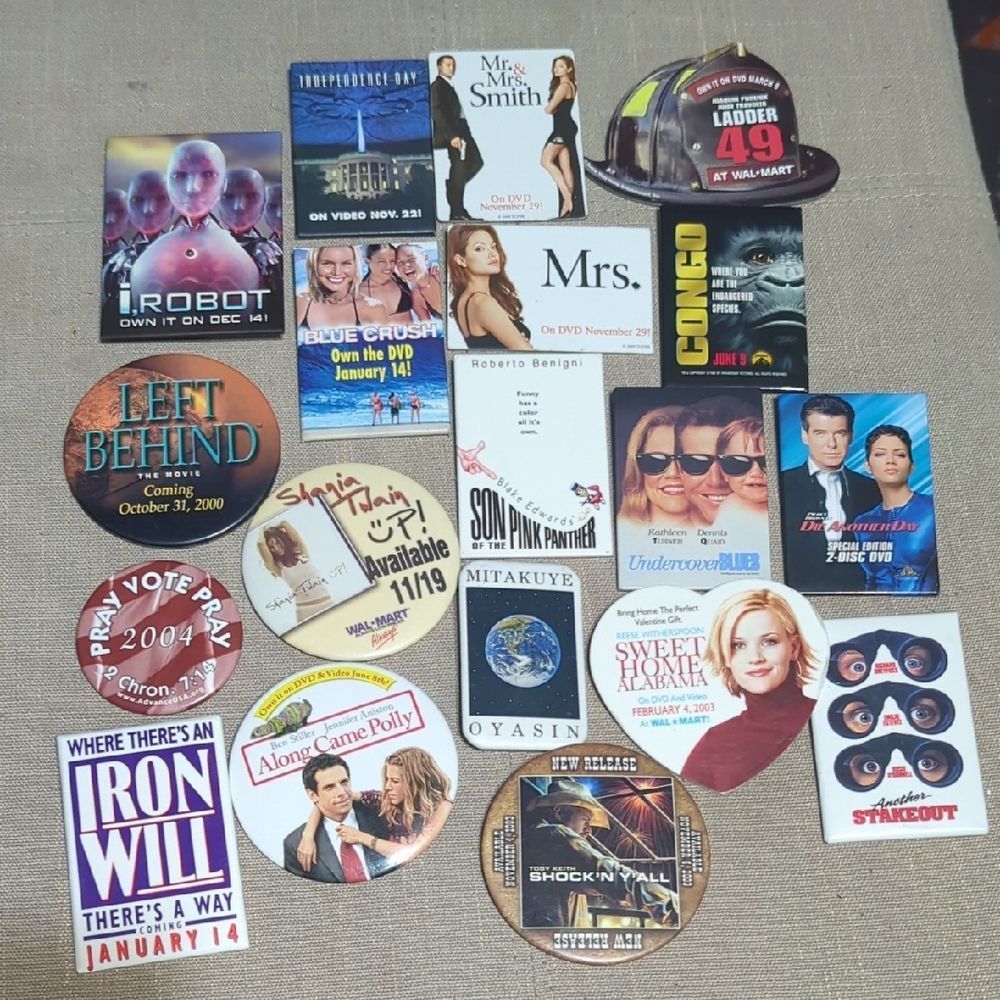 collection of promotional items, 90s & 2000s DVDs and movies, blockbuster flare